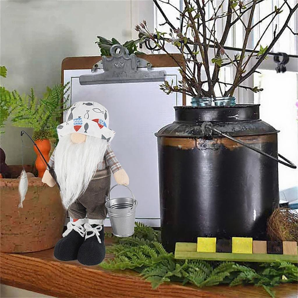 Fishing Husband Faceless Doll Rudolf Ornament Collection Decoration Dwarf Doll Standing Position With Bucket Fish Hook Fisherman
