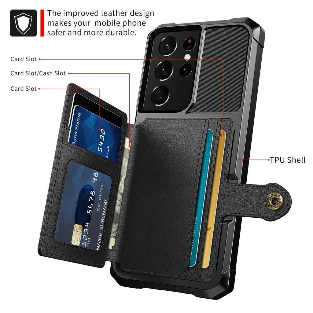 Прочный чехол-сумка для телефона с защитой от падений для Samsung Galaxy S23 FE S24 Ultra S22 Plus с карманом для карт Кошелек Чехлы