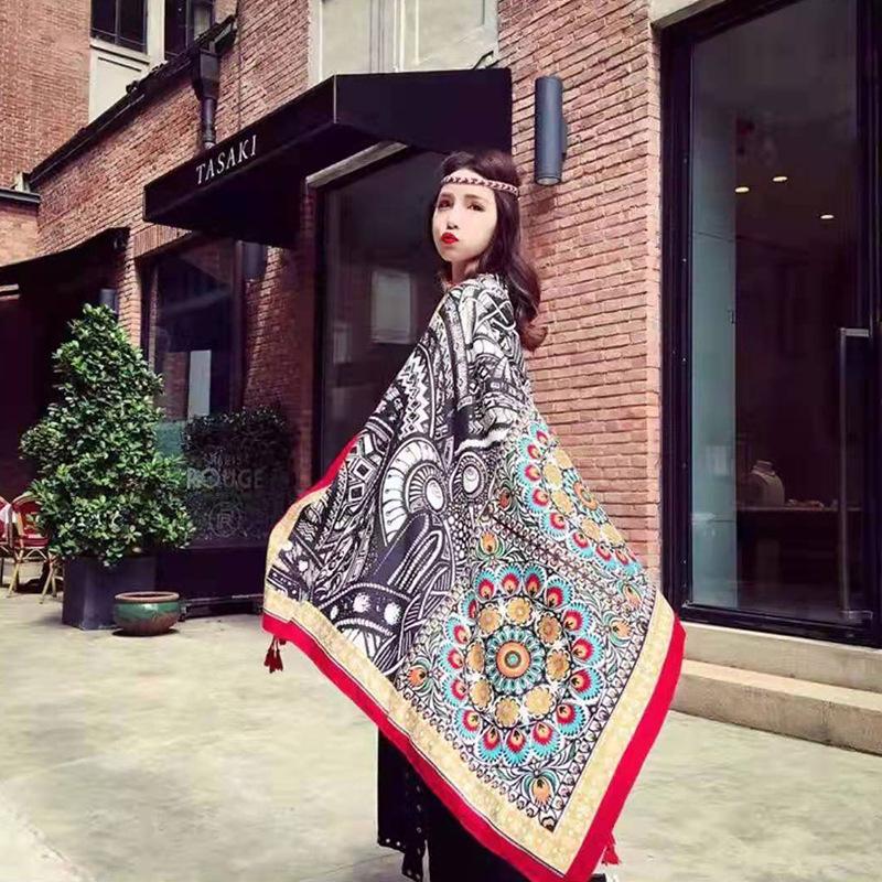 Thickened Women'S Travel Photography Shawl, Women'S Ethnic Style Scarf, Dual-Use Air-Conditioned Room Cloak