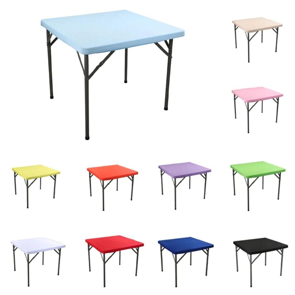 Elastic Square Table Cover Solid Color Table Protector Durable Stain-Resistant Tablecloth Banquet
