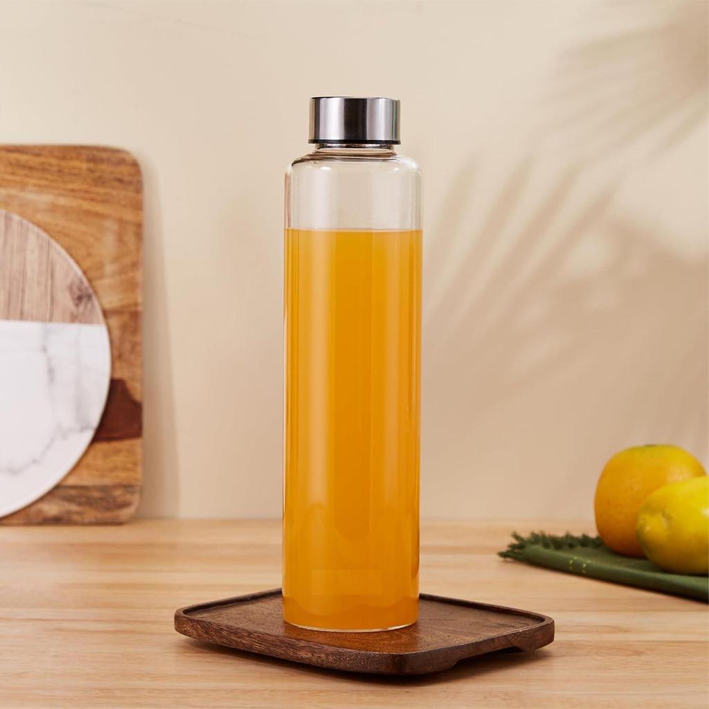 Borosilicate Glass Fridge Bottle with Leak Proof Stainless Steel Cap | 1000 Ml