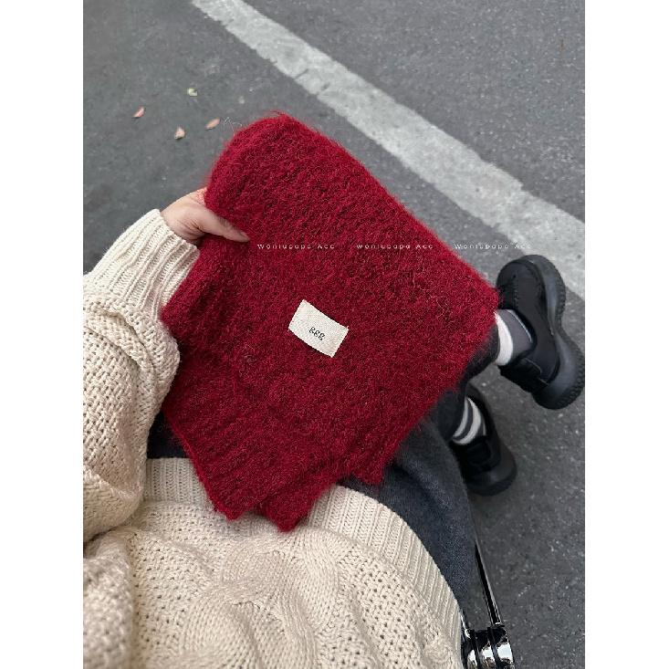 Knitted Wool Scarf With Wool Content, Women'S Autumn And Winter Extended Version, Thick And Luxurious, Solid Color Cashmere Scarf