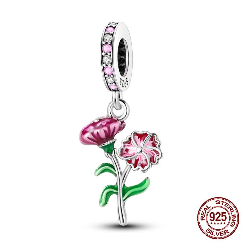 925 Sterling Silver Butterfly Tulip Iris Flower Charms Beads Fit 925 Original Bracelets Fine DIY Valentine Jewelry Gifts