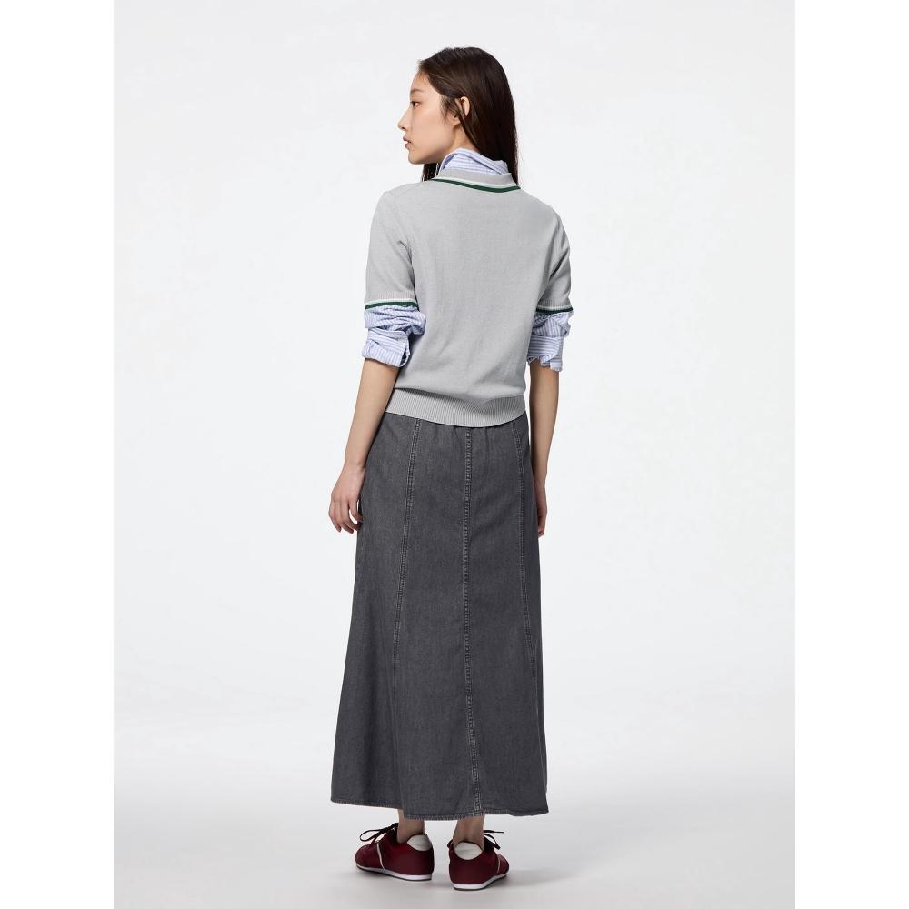 GU by Uniqlo Легкая джинсовая расклешенная макси-юбка+ec короткая длина 