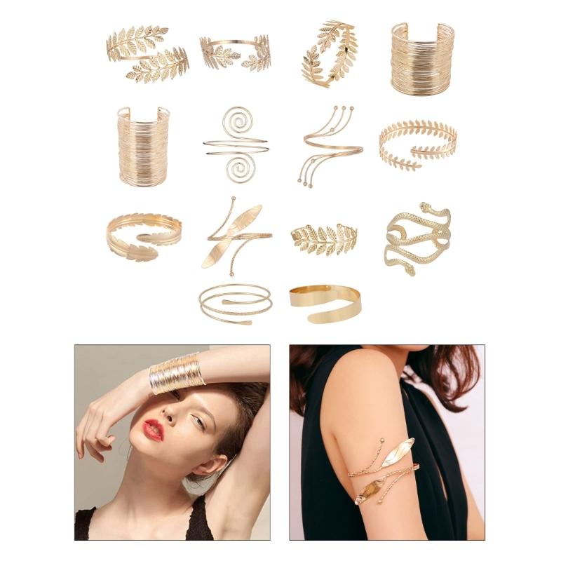 Upper Arm Chain Cuffs for Women Teens Armlet Bangle Bracelets for Girls Women Flexible Beach Jewelry Sparkly Leaf