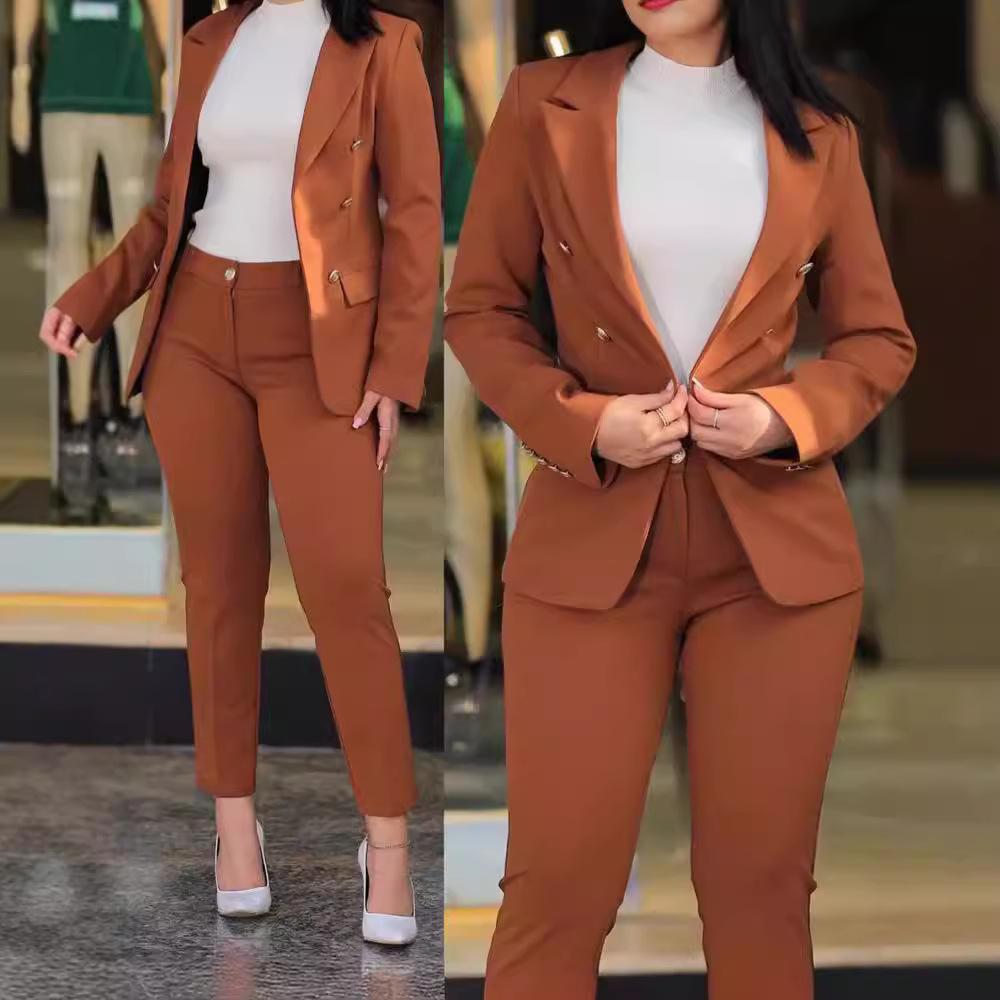 2024 Elegant Women's Casual Double-Breasted Suit In Solid Colors