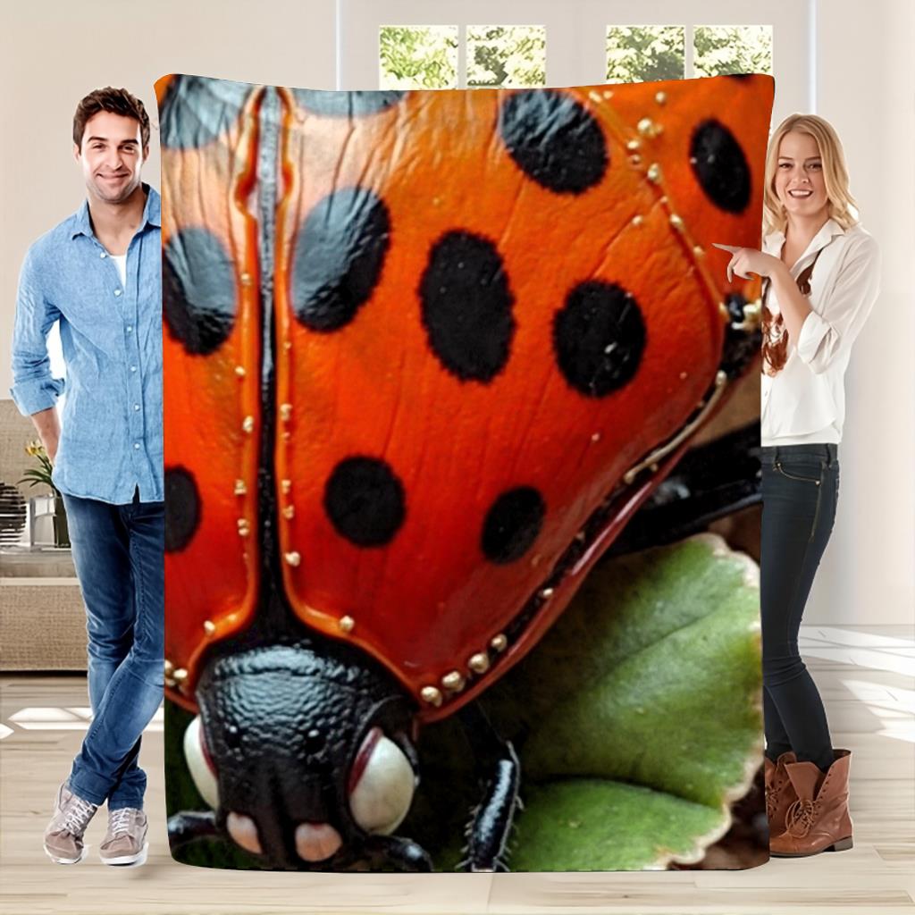 Cute Ladybug Flowers Flannel printed blanket suitable for all seasons suitable for living room office sofa and travel 180x250CM