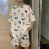 Women's Cartoon Summer Pajama Set - Cute Short-Sleeved Round Neck Sleepwear