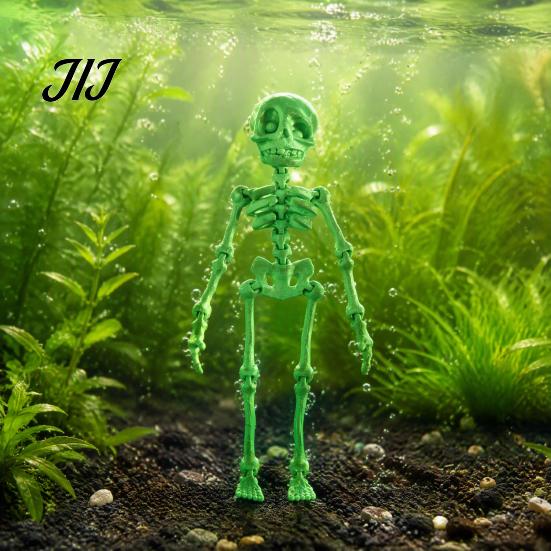Desktop Gadgets for Pranks Dancing Skeleton Aquarium Bubbler, Halloween Dynamic Fish Tank Ornament, Skull Magnets Refrigerator 3D Printed Articulated