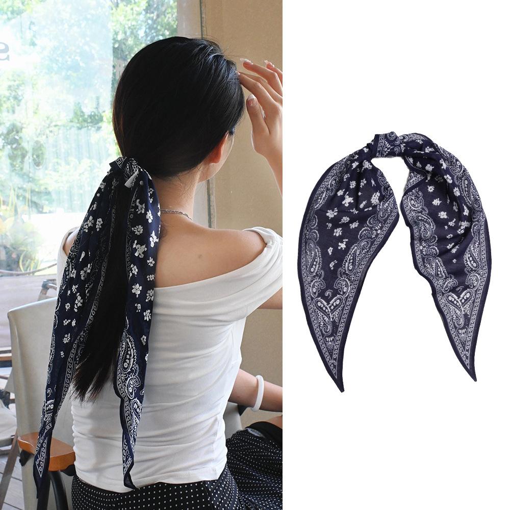 European and American classic long-staple cotton long scarf cashew headband headscarf silk scarf high-end square scarf light luxury minimalist