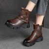 Короткие сапоги из натуральной кожи, универсальная женская обувь с круглым носком и толстой подошвой в стиле ретро на боковой молнии