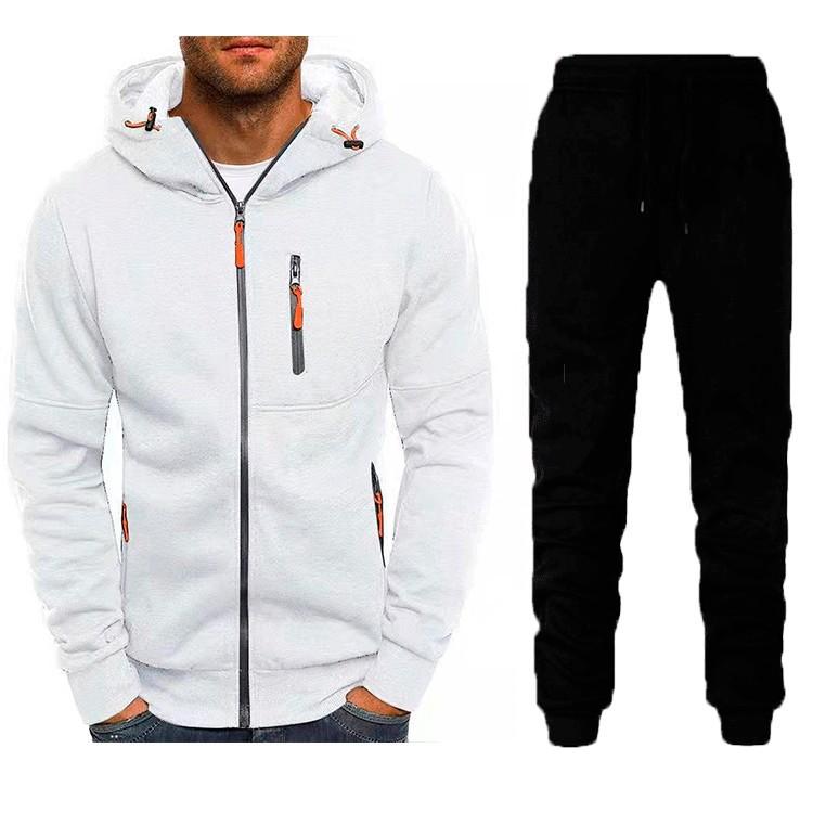 New Men's Sports Suit Zipper Cardigan Two-piece Running Outdoor Hooded Suit