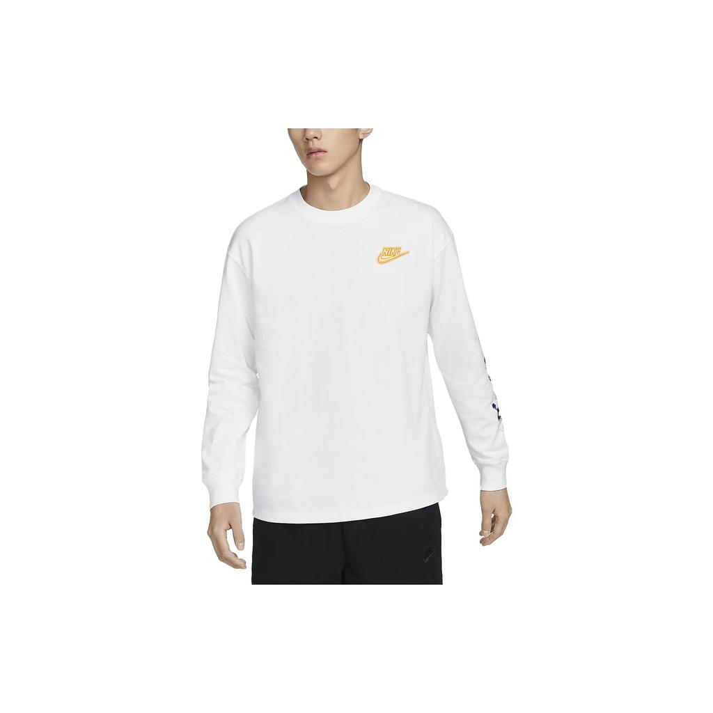 Nike Спортивная одежда Футболка с круглым вырезом и длинным рукавом с логотипом Мужские топы Белые FD9896-100