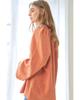 Azura Exchange Orange Crinkle Textured Frill Split Neck Puff Sleeve Blouse