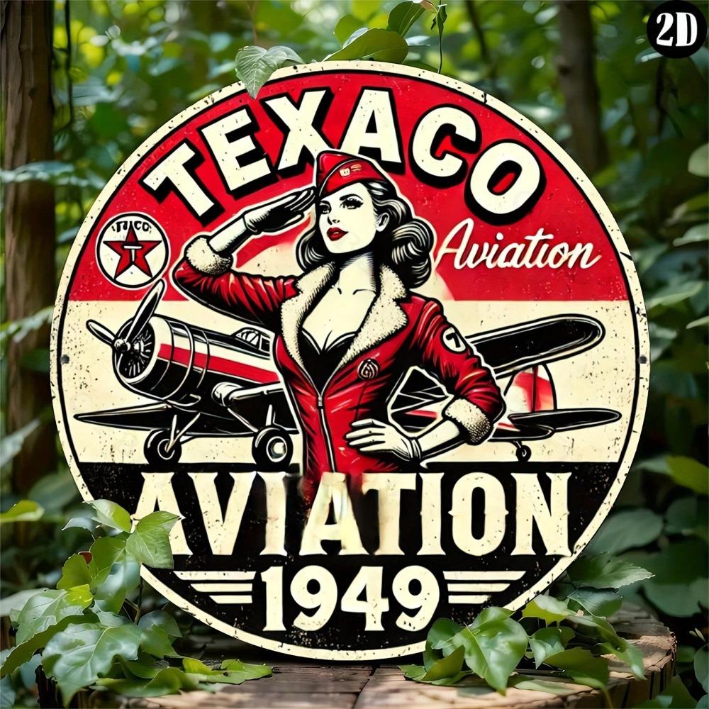 Винтажная металлическая табличка Texaco Aviation 1949 года, 8x8 дюймов, круглая, ретро, настенное искусство, декор для дома и офиса, подарок