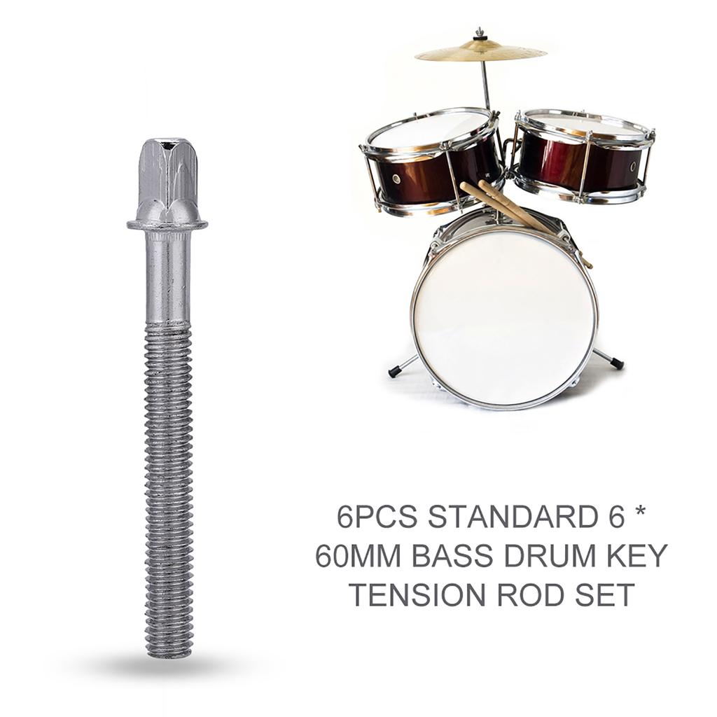6 шт. Стандартный набор стержней натяжения ключа для бас-барабана 6 * 60 мм, запасной аксессуар