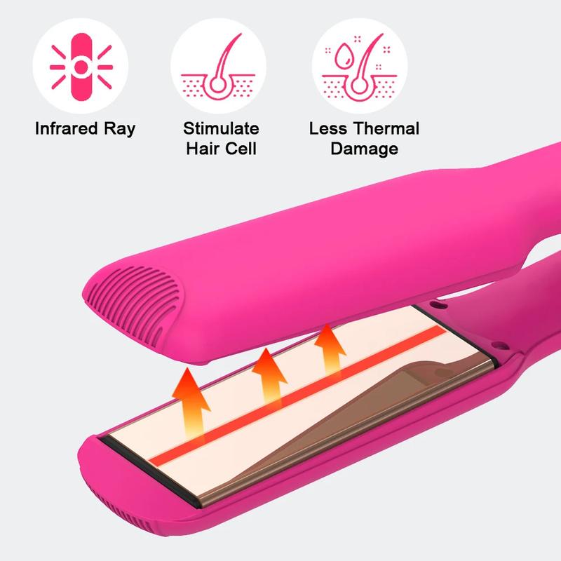 Hair Straightener Woman 450℉ Titanium Pink Infrared Wide Flat Iron,30s Fast Heating and Curler 2 in 1 Hair Straightener