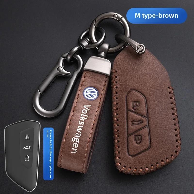 For VOLKSWAGEN VW Polo Golf 7/8 Genuine Leather Key Cover Fast Thrill Tour Guide Lingdu Exploration Vehicle Car Key Case High Qu