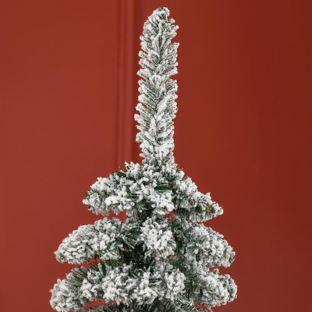 Artificial Christmas Tree Snow Covered Slim Design Fireproof 180 Cm Green White