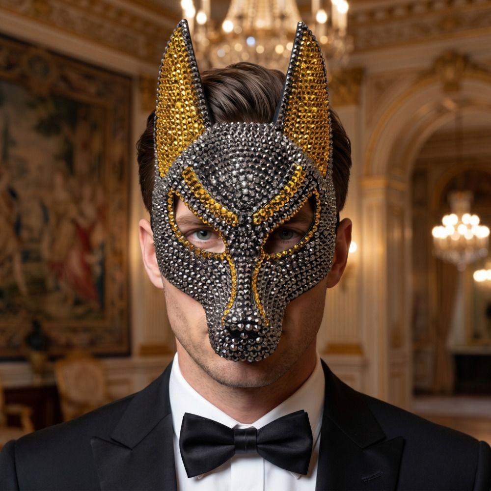 Dress Up Props Wolf Crystal Mask Luxury Design Halloween Mask Fashion Rhinestone Mask  Halloween