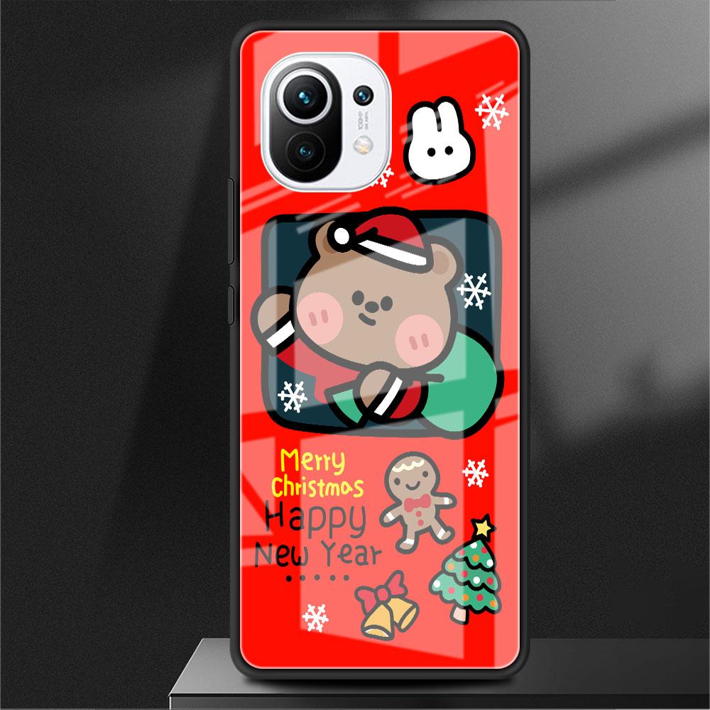 Стеклянный чехол для Xiaomi Poco X3 NFC 11 Lite 11T F3 M3 для Redmi Note 11 10 9 8 Pro 10S 9S 9A 9C, чехол для телефона, милый рождественский снеговик