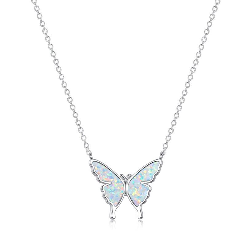European, American and Korean niche platinum white Opal butterfly necklace women's versatile collarbone chain