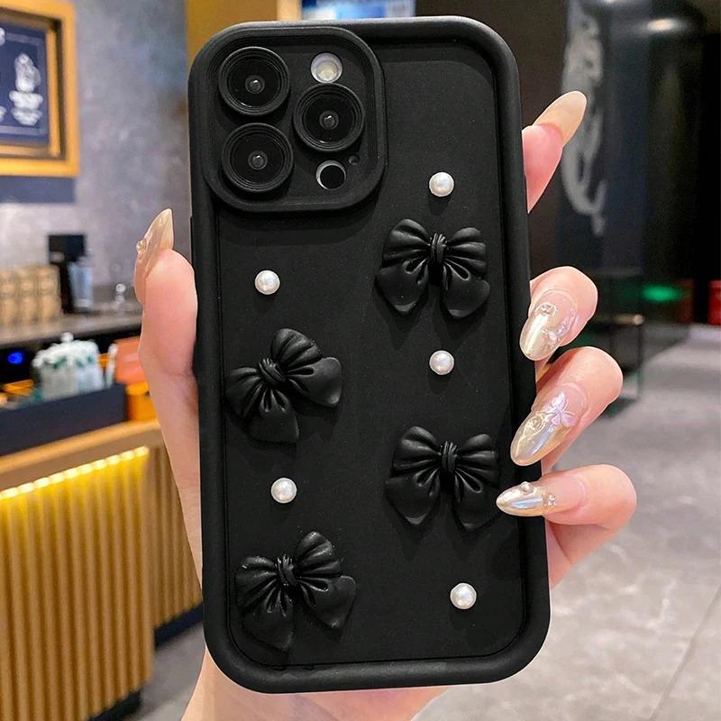 Подходит для чехла мобильного телефона iPhone16Promax, полностью закрывающий, жемчужный бант 15 Apple 14 противоударный чехол 1312 креативный