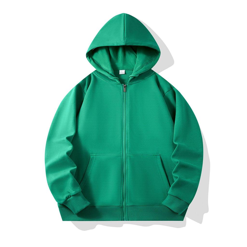 Autumn Children's Terry Cloth Zip-Up Hoodie with Pocket - Solid Color Korean Style Parent-Child Jacket