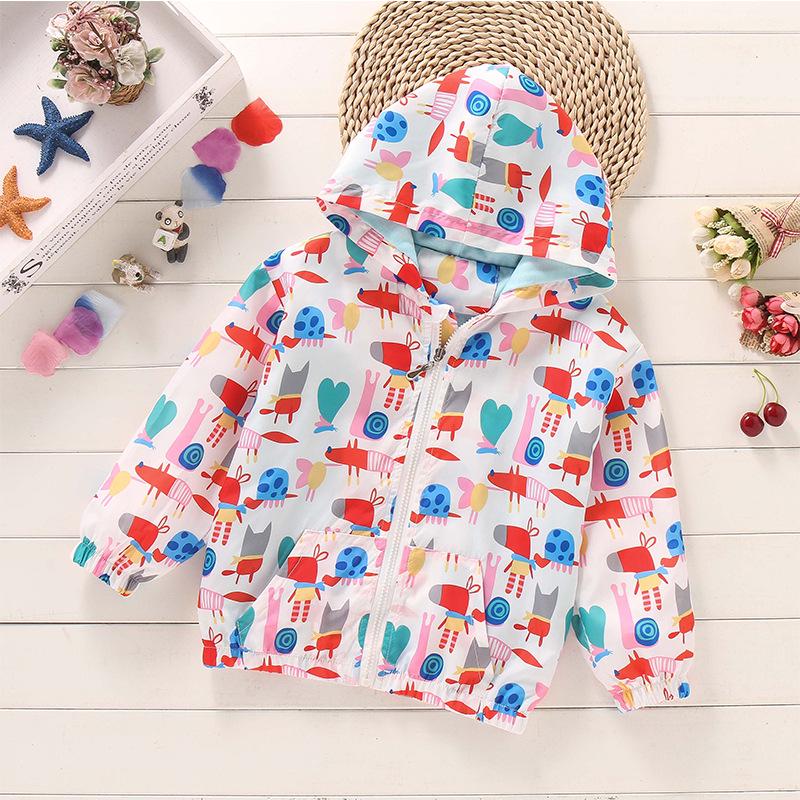 2025 Spring/Summer Korean Style Girls' Printed Hooded Windbreaker Cardigan