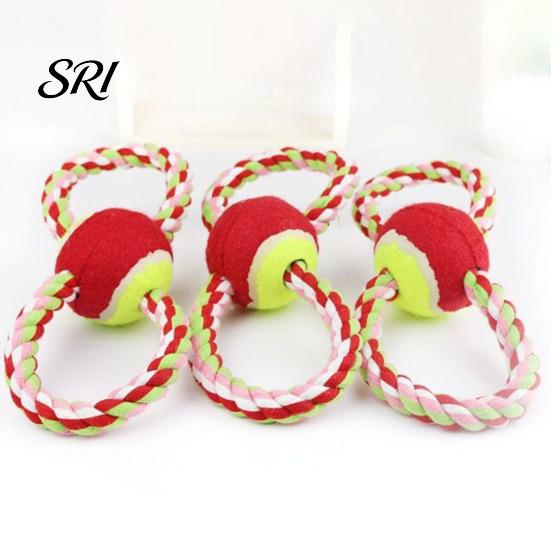 Interactive Dog Toy Pet Toys Figure-8 Shape Chewing Rope with Built-in Tennis Ball Durable Natural Energy Release Cotton Tug of War for Teeth Cleaning