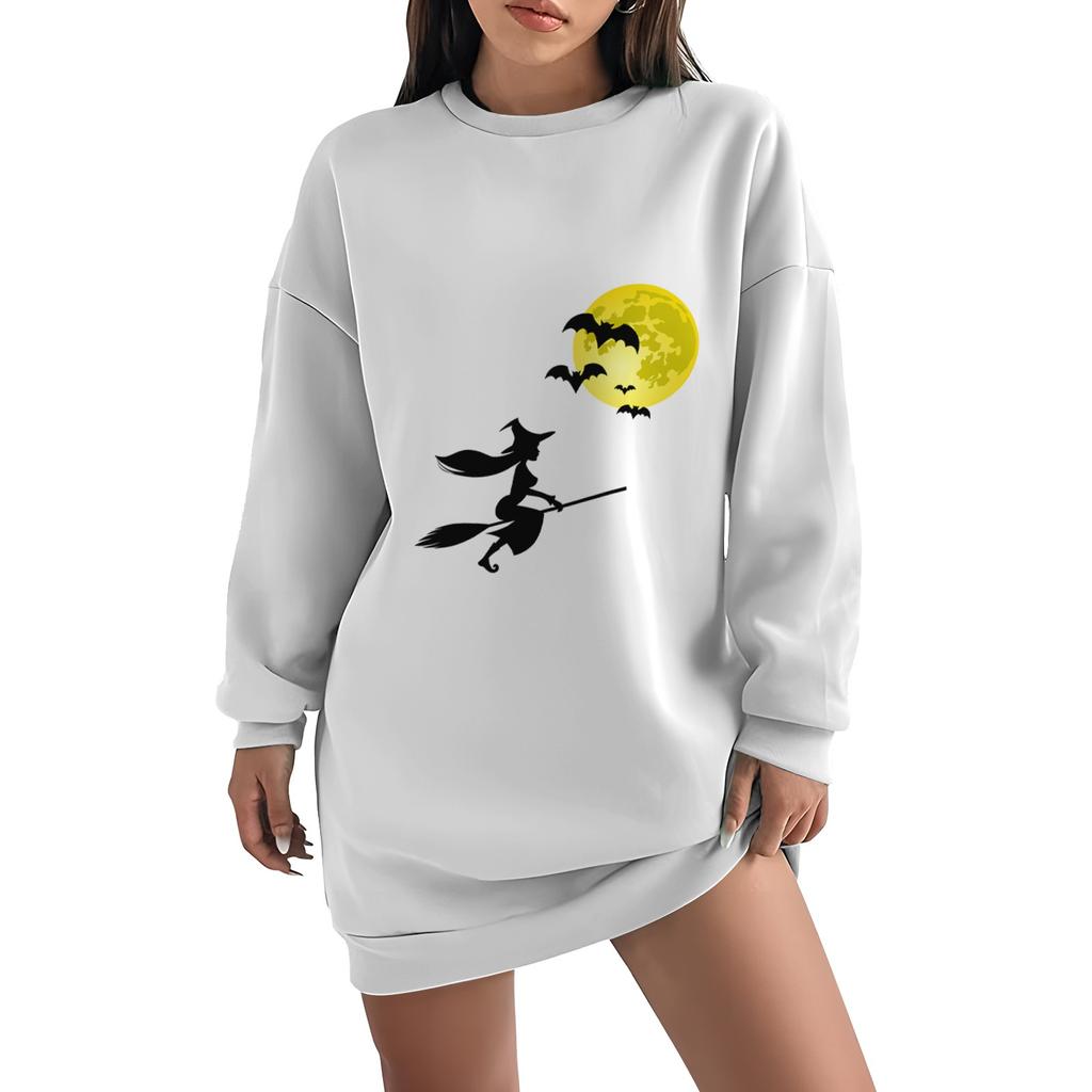 Женская свободная модная повседневная толстовка с круглым вырезом и длинным рукавом с принтом на Хэллоуин