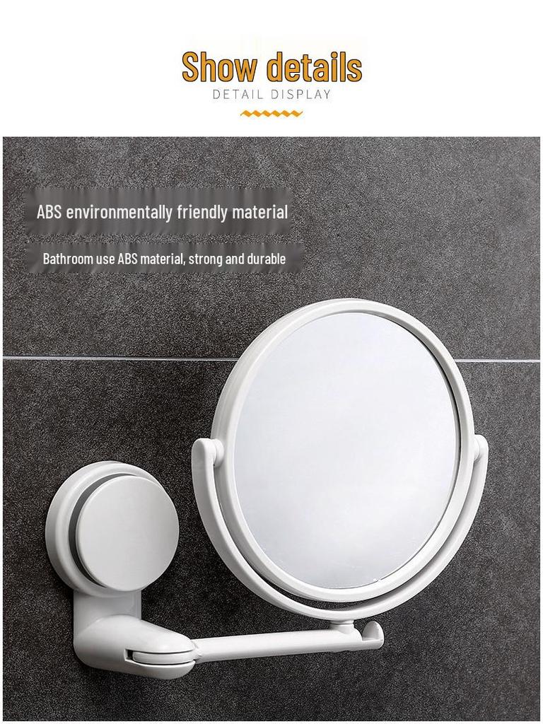 Foldable Wall-Mounted Suction Cup Makeup Mirror, Rotatable & Punch-Free for Student Dorms