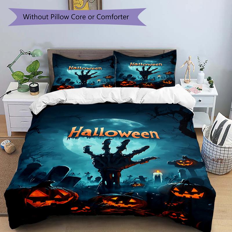 3Pcs Spooky Halloween Night Bedding Set Soft Fabric Duvet Cover Pillowcases Home Christmas Xmas Halloween Gift 1 Duvet Cover 2 Pillowcase G125