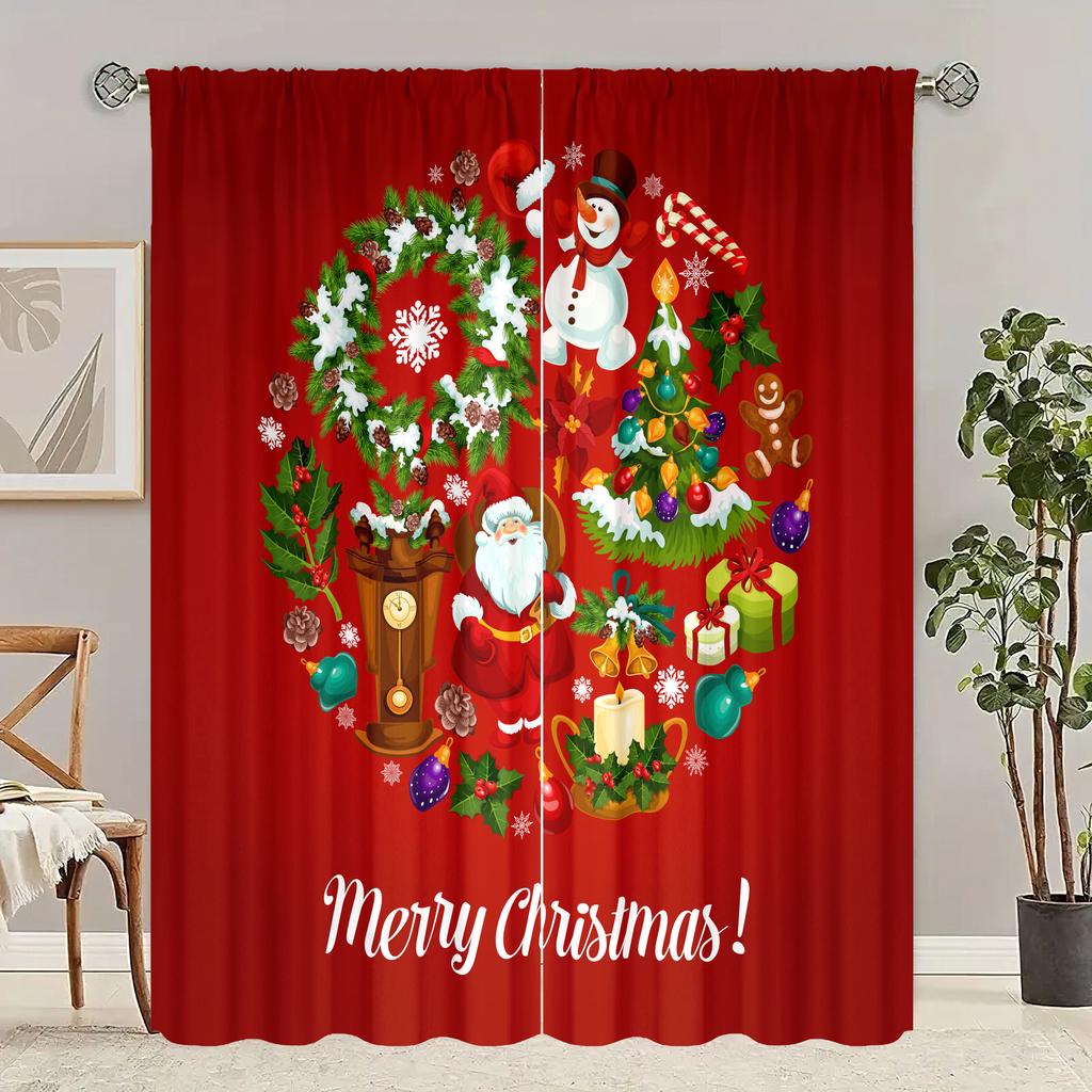 2 штуки - Зимняя декоративная штора с принтом Санты - Полиэстеровый материал - подходит для спальни, гостиной, кабинета