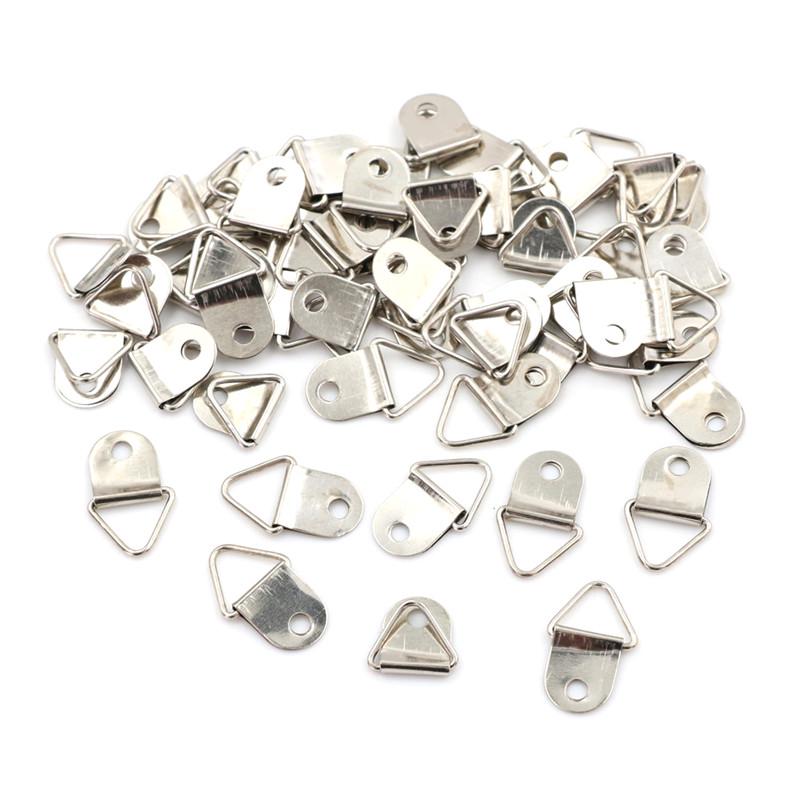 50Pcs Silver Triangle Mirror Hangers Strap D-Ring Hanging Picture Frame Hooks