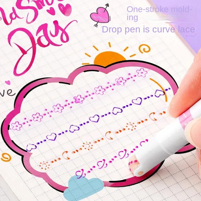 3/6/8 шт., хайлайтер в форме линии, изогнутый лайнер, маркеры, ручка Kawaii, ручка для граффити, корейские канцелярские принадлежности, школьные и офисные принадлежности