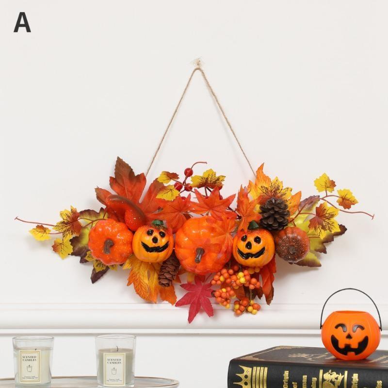 Halloween Decoration Maple Leaf Pumpkin Decorative Pendant Harvest Festival Wall Hanging Props Autumn Fall Decor