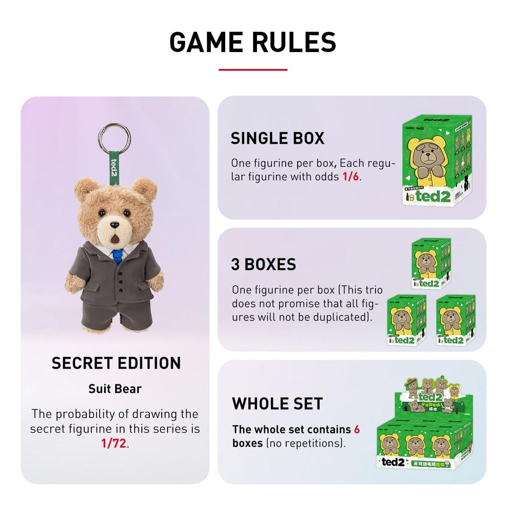 POP MART Ted2 Teddy Bear Action Plush Pendant Series Pop Mart Gachapon Blind Box Figure Plastic Model Premium Toy PVC Soft Vinyl Original Character
