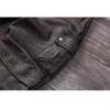 Chinese Size Vintage Gray Genuine Cowhide Leather Pants Men Motorcycle Biker Leather Trousers Autumn Winter Men Leather Pants