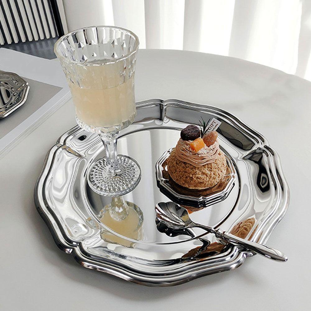 Mirror Surface Stainless Steel Cake Tray Silver Color Jewelry Display Tray Jewelry Storage