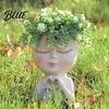 Decorative Girl Statue Vase Face Planter Pot, Cute Resin Head for Succulents Flowers, Flower Artistic Portrait Planters Unique Indoor Bedroom