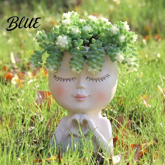 Decorative Girl Statue Vase Face Planter Pot, Cute Resin Head for Succulents Flowers, Flower Artistic Portrait Planters Unique Indoor Bedroom