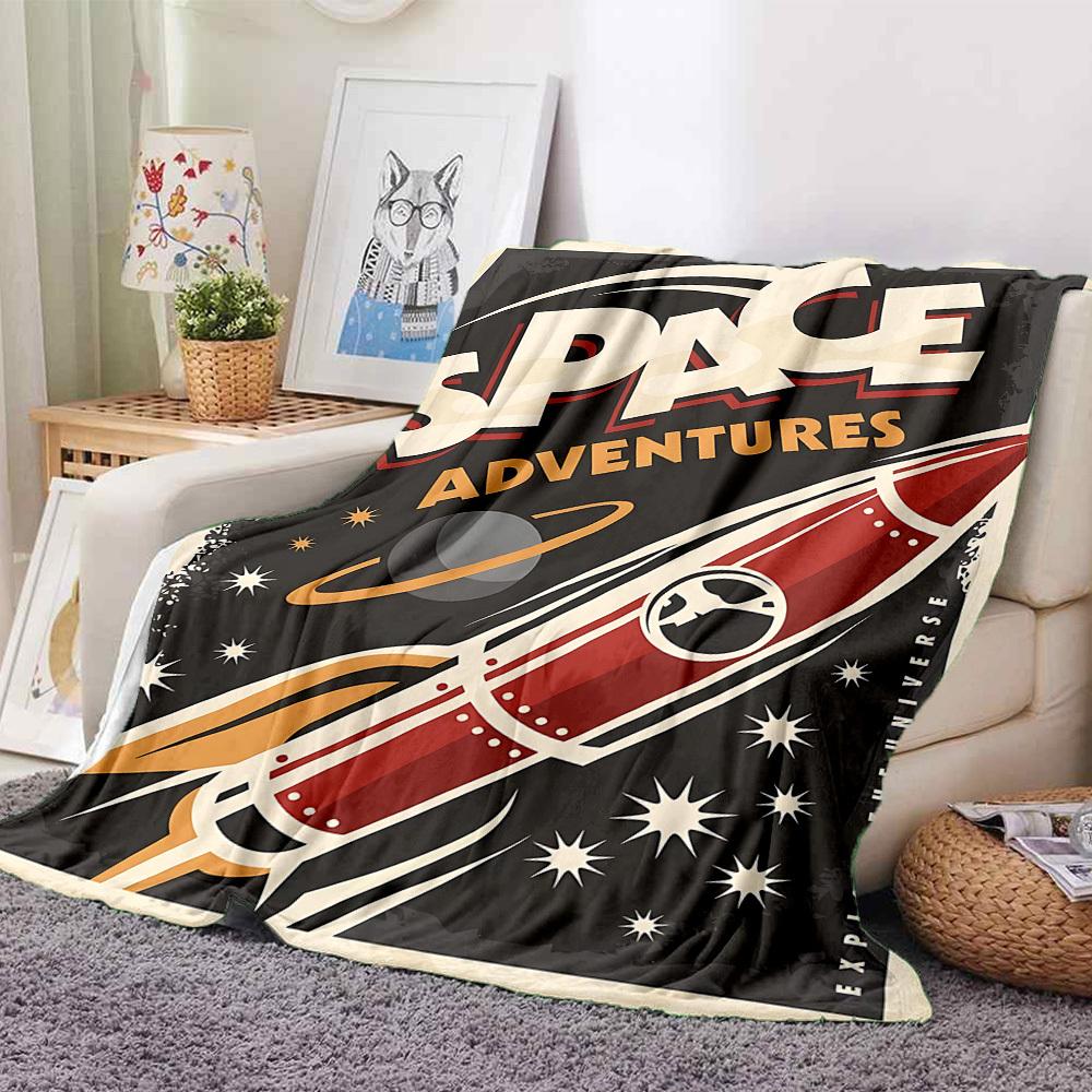 1pc Space Exploration Lightweight Flannel Blanket, Comfortable and Warm Blanket, for Office and Camping Sofa Bed023