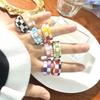 Candy Color Checkerboard Lattice Plaid Resin Korean Style Open Rings Finger Rings Acetate Ring