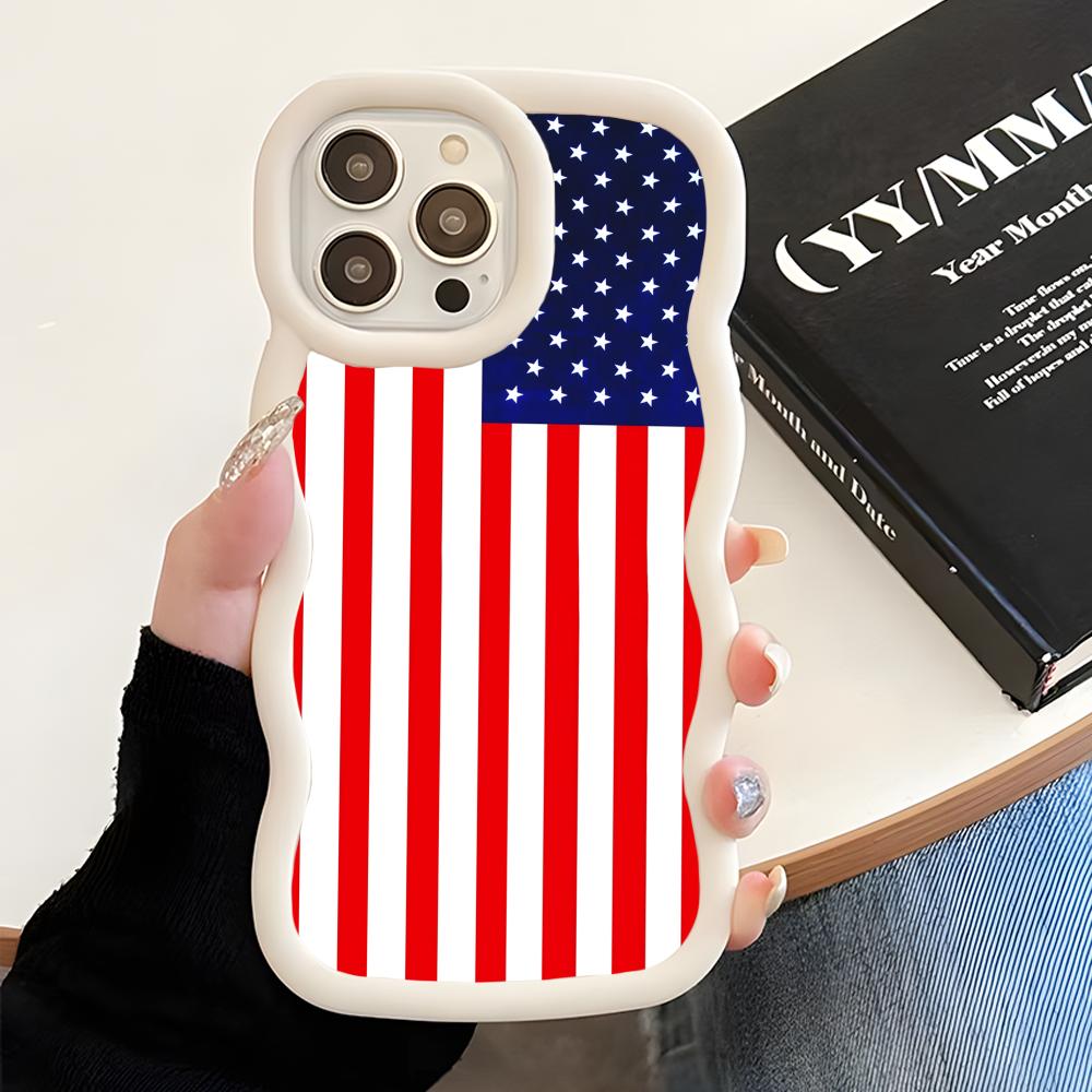 США Флаг Америки Волнистый Край ТПУ Чехол для Мобильного Телефона для iPhone 17 16 15 14 13 12 11 Air Pro Max Plus Цветной Чехол