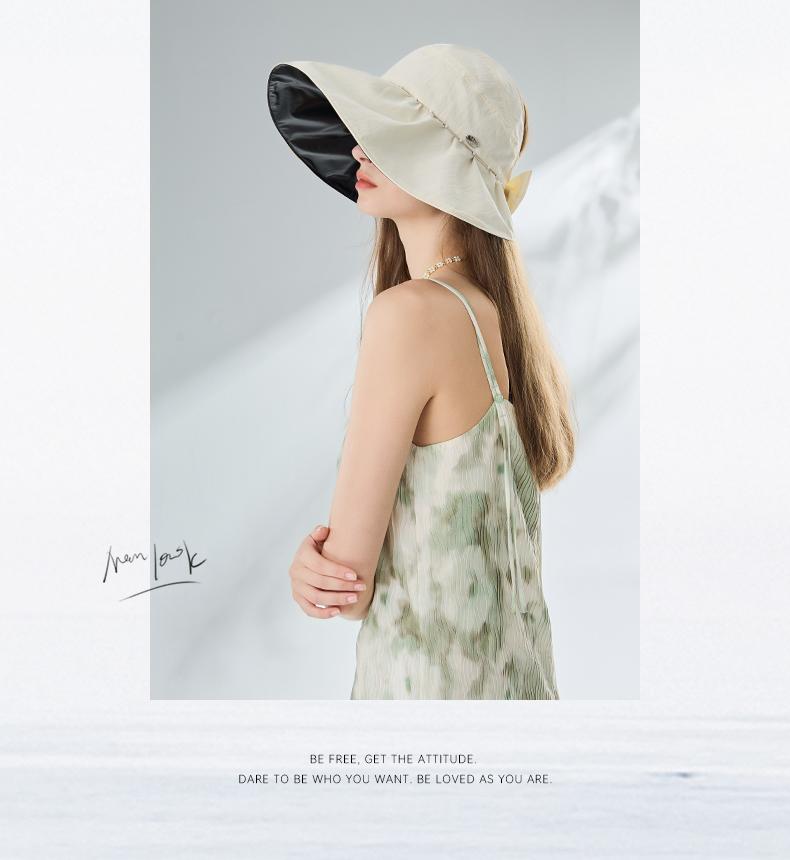 ELLE [Temperament Sunscreen] Fisherman's Hat Summer Black Rubber Sunshade Large brim UV resistant Half Air Top Fashion Hat