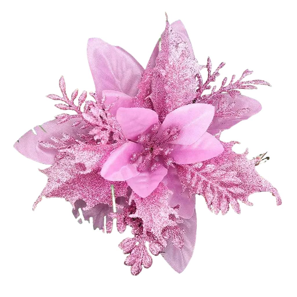 Glitter Poinsettia 5.5 Inch Artificial Flower Christmas Clip Stem Christmas Tree Ornaments For Wedding Party Wreath Decoration