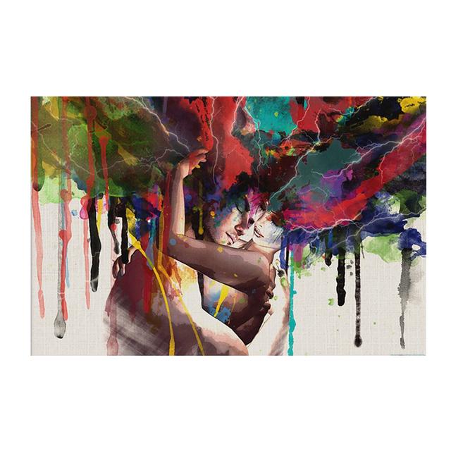Abstract Couple Hugging Together Love Kiss Oil Painting Canvas Posters and Prints Wall Art Pictures for Living Home Room Cuadros No Frame