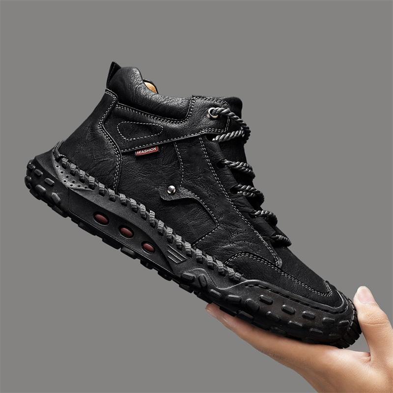 Весна/ ОсеньМужские высокие повседневные кроссовки Ручная работа Кожаная обувь Большой размер 39-48