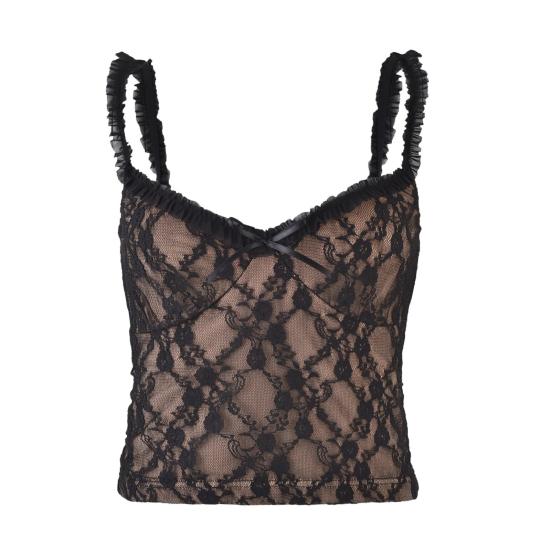 Женские сексуальные кружевные майки-слинги с низкой талией без рукавов, короткие топы, однотонные прозрачные кружевные майки с вышивкой